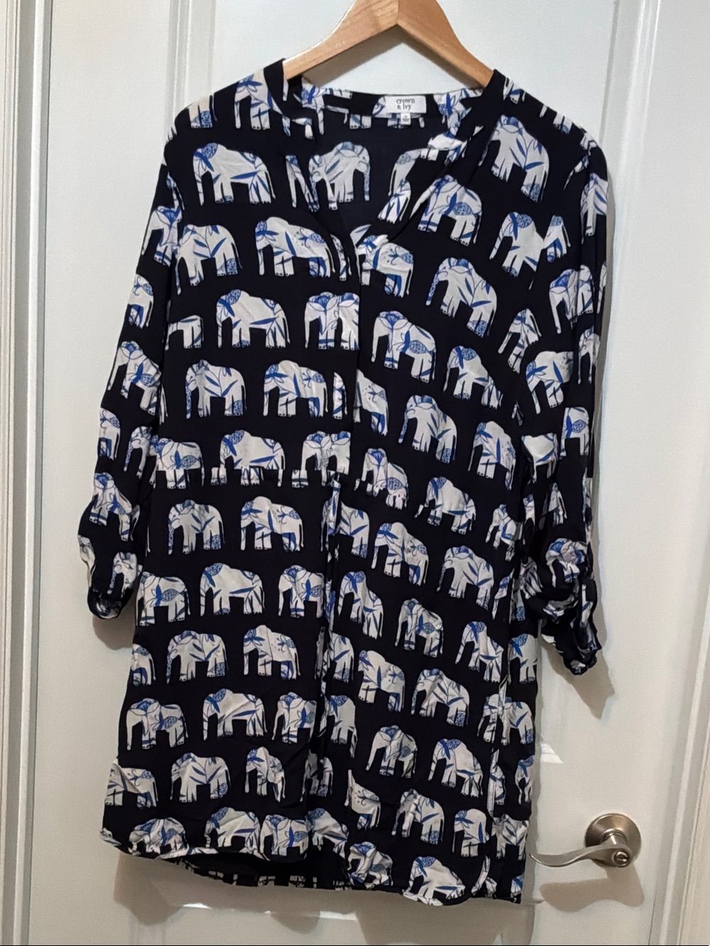 Elephant Print Navy Button-Front Dress size 14